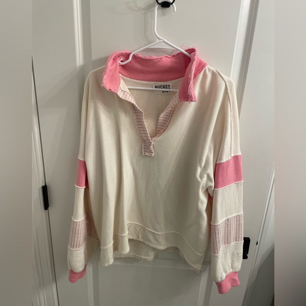 boutique pink and cream pullover